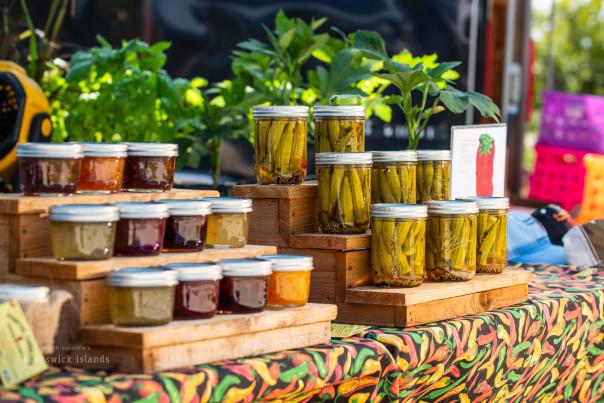 jars of canned goods for sale at an outdoor market in Shallotte