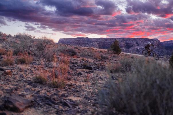 Mountain Biker Riding in Lunch Loops at Dawn