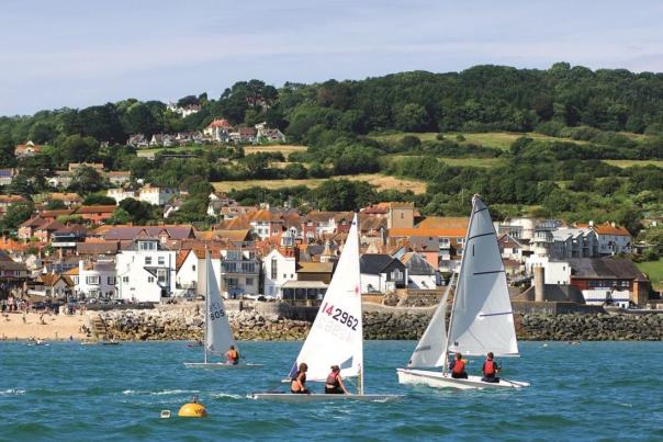 Three sail boats at Lyme Bay, Dorset