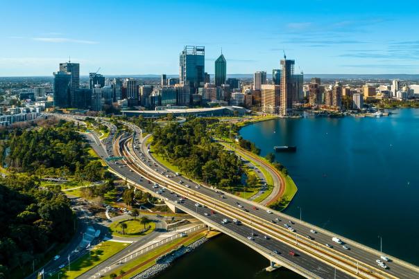 View of Perth City overlooking the Narrows Bridge