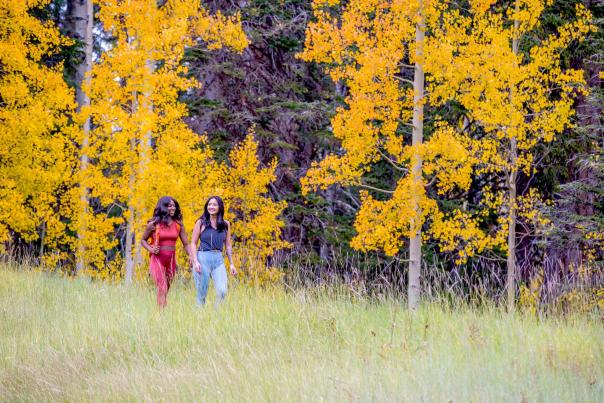 Two Women Hiking in the Fall on The Grand Mesa