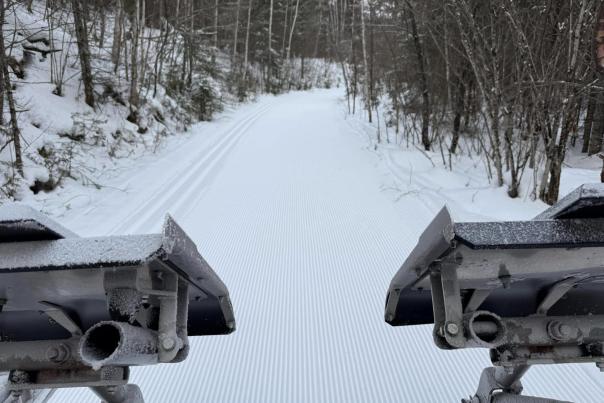 Piston Bully Groomer leaving a perfectly set track and skate deck on the Upper Gunflint Ski Trails