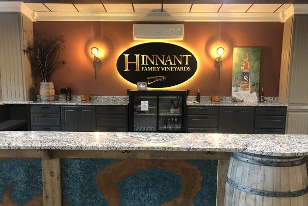 Hinnant Vineyards new tasting bar with lighted sign