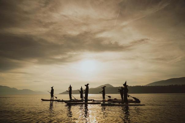 Halloween Witches Paddleboarding