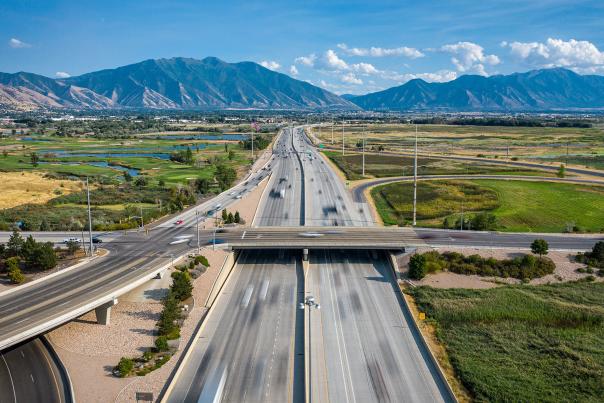 Aerial View of the Freeway in Utah Valley