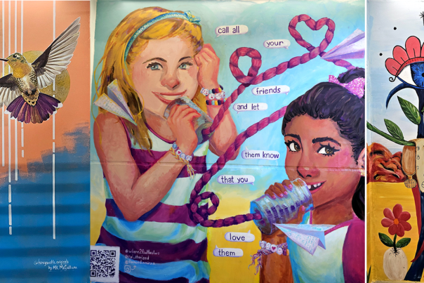 trio of colorful murals