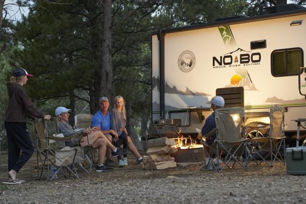 Sitting around the campfire while RV camping with the family at Glendo State Park.