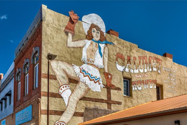 Calumet Says Howdy mural from the 1984 cult classic Red Dawn, Las Vegas, New Mexico, New Mexico Magazine