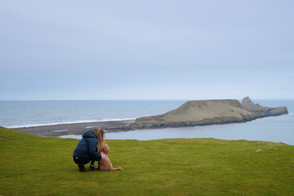 Lady and dog in Rhossili