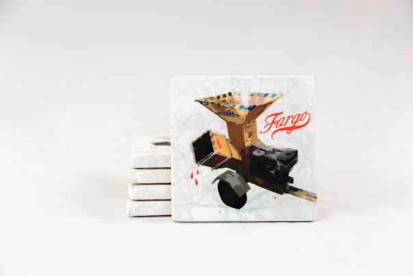 coasters with woodchipper from Fargo movie