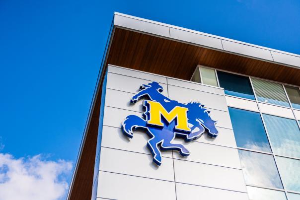 McNeese Cowboy Emblem located on the exterior of the Legacy Center