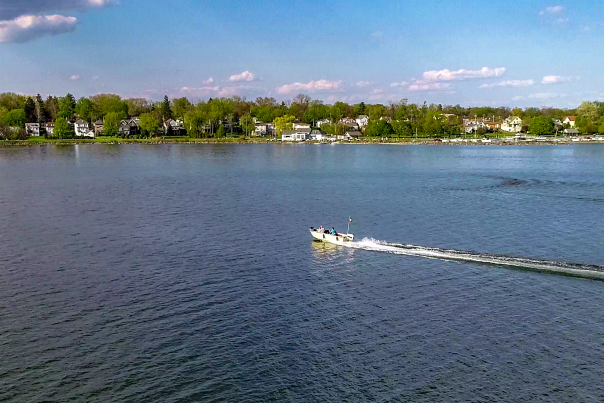 Boat on the water of Onondaga Lake