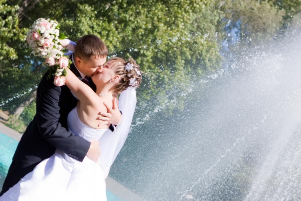 A young couple at their wedding