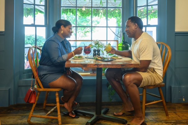Couple eating at Restaurant