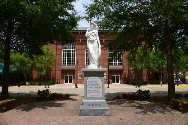 Athena Statue in front of the Classic Center Theatre