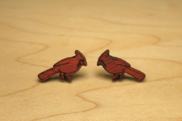 Tiny wooden cardinals from SoKno Woodworking in Knoxville