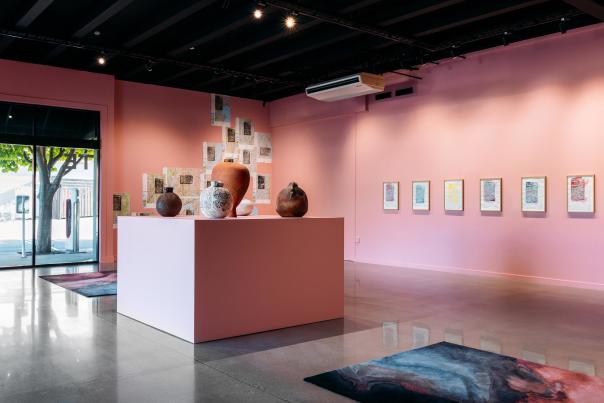 A room of artwork at local art gallery Te Atamira