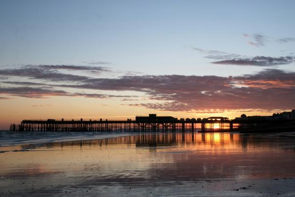 hastings pier at sunset