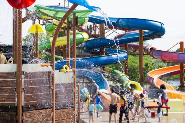 Kids playing on a waterpark