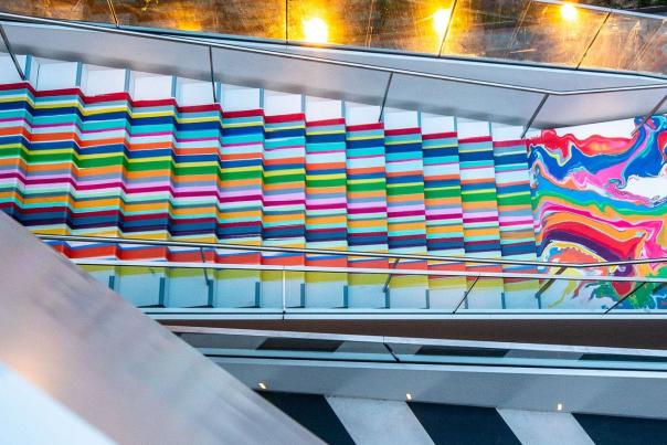 The image shows a painted staircase in Greenwich, part of the art trail.