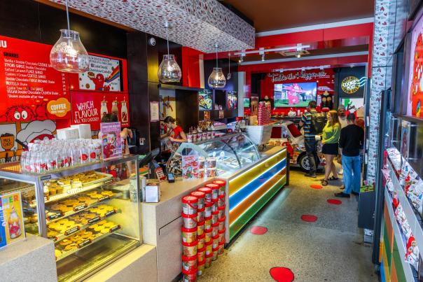 Inside shot of colourful Cookie Time shop