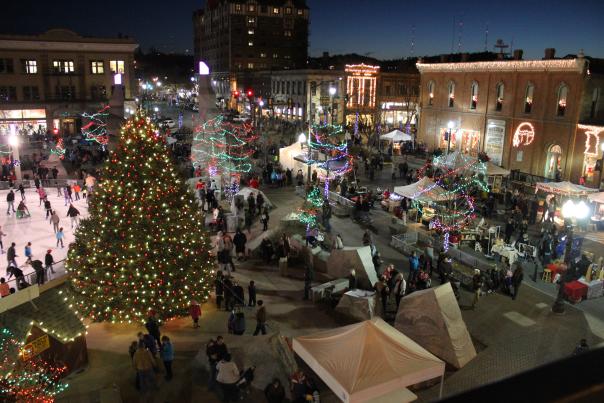 winter market set up at main street square in rapid city, sd