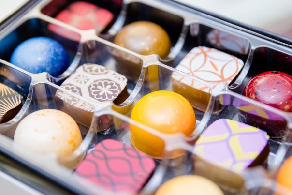 Colorful chocolates in a box