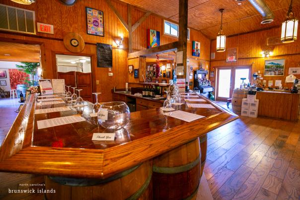 wine room with glasses on the bar