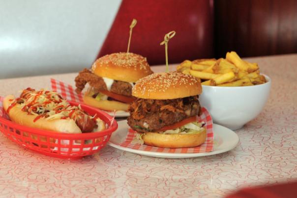 Two burgers and two side dishes at Smokey Joes in Cheltenham
