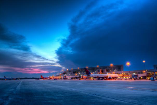 Austin Bergstrom International Airport Terminal airside evening. Credit Dave Wilson