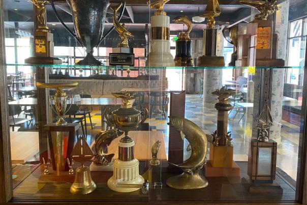 The Trophy Case in the Trophy Room bar and Restaurant at the Graduate Annapolis Hotel