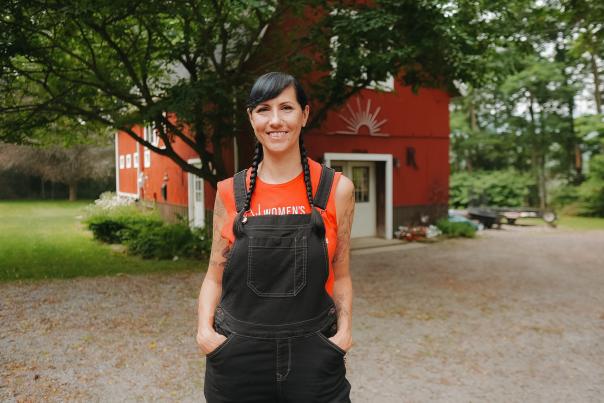 Stacey Mrva outside barn