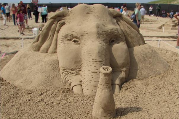 sand sculpture depicting an elephant
