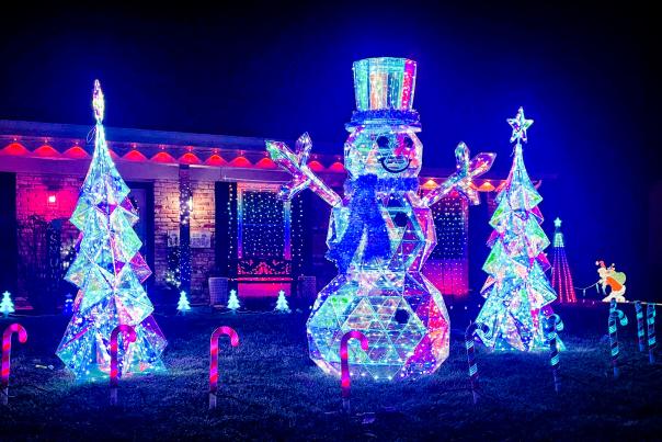 Holiday lights on display at 9916 Houndshill Place in Fort Wayne