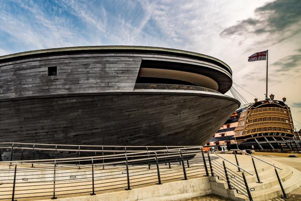 The exterior of the Mary Rose Museum at Portsmouth Historic Dockyard