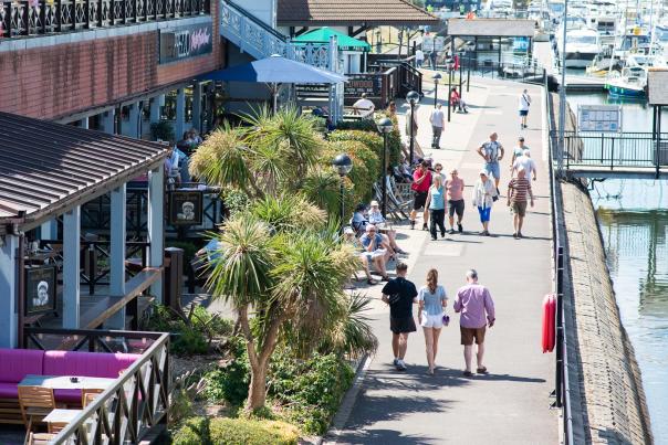 Photograph looking out over the walkways of Port Solent