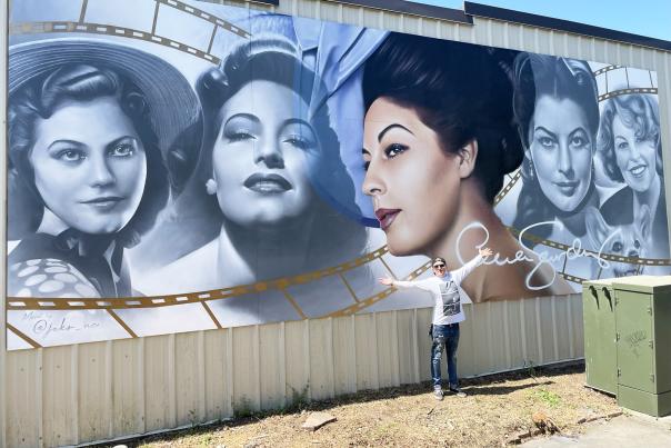 Jeks with the Completed Ava Gardner Mural