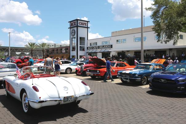 Ace Cafe Orlando exterior during car show on the 4th of July