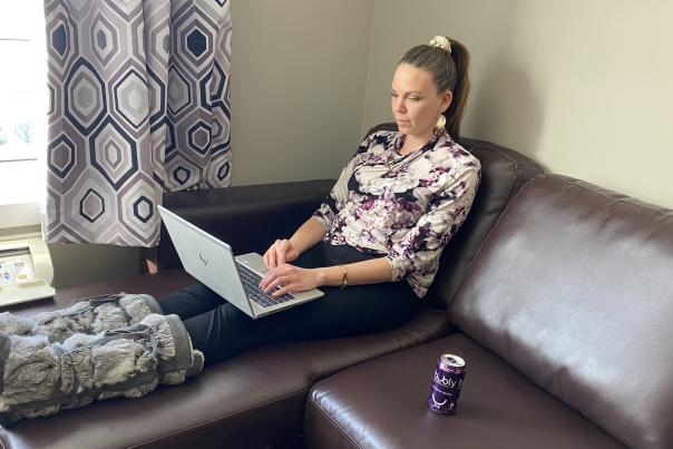 Home Inn working from couch