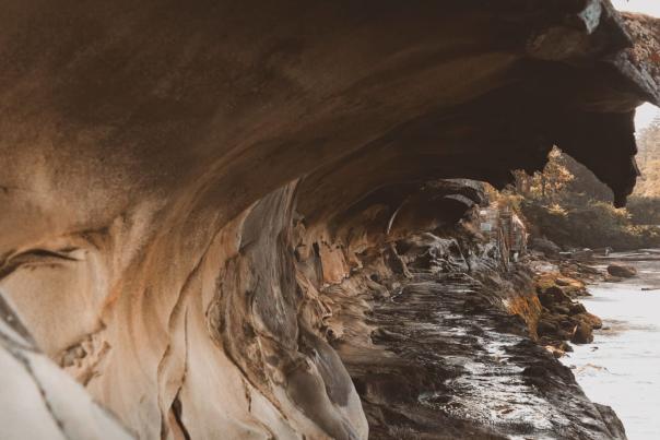 Curved sandstone cliffs.