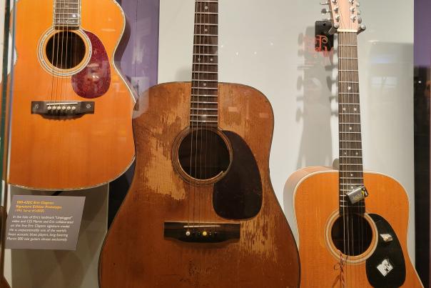 Kurt Cobain’s “Grandpa” D-18 guitar on display at the Martin Guitar Museum in Nazareth, Pa.