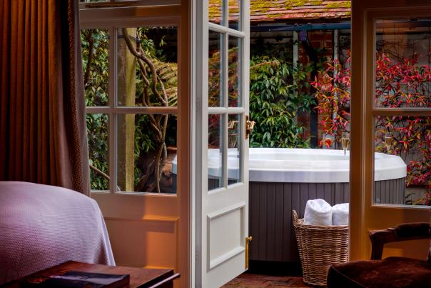 Autumn stay at Chewton Glen Hotel in a room with a hot tub