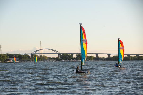 Green Bay Sail and Paddle on the Bay with Leo Frigo Bridge in the background