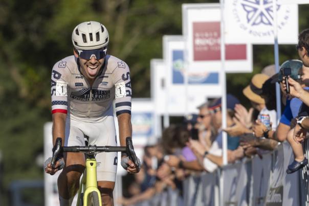 An image of a male cyclocross participant riding his bike towards the camera