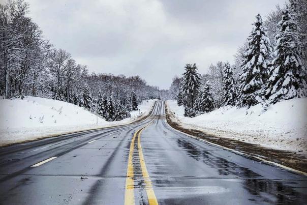 A snowy road near Calumet, Michigan