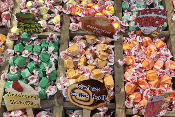 colorful taffy in bins