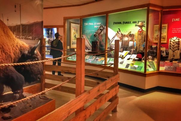 A person looks at an interior exhibit at the Buffalo Bill Museum in Golden, CO
