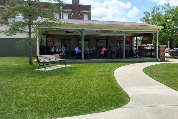 Outdoor dining is always an option at Gather Around BBQ in Downtown Martinsville. On cool or rainy days they can enclose the patio and even turn on the heater!