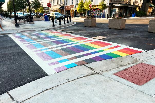 A rainbow crosswalk in Athens, Ga.