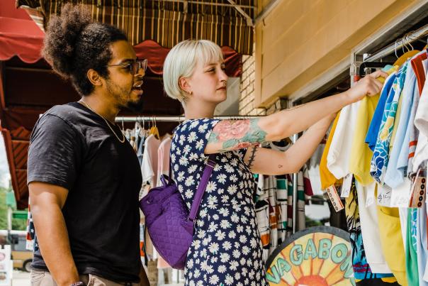 Young couple shopping downtown